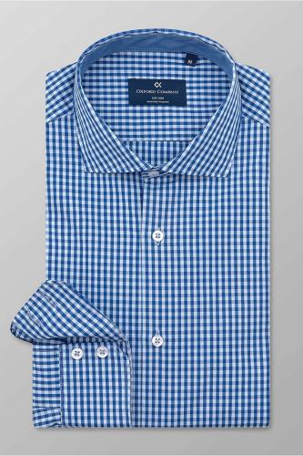 Oxford Company ανδρικό πουκάμισο με καρό σχέδιο Slim Fit - M138-RU21.02 Μπλε L